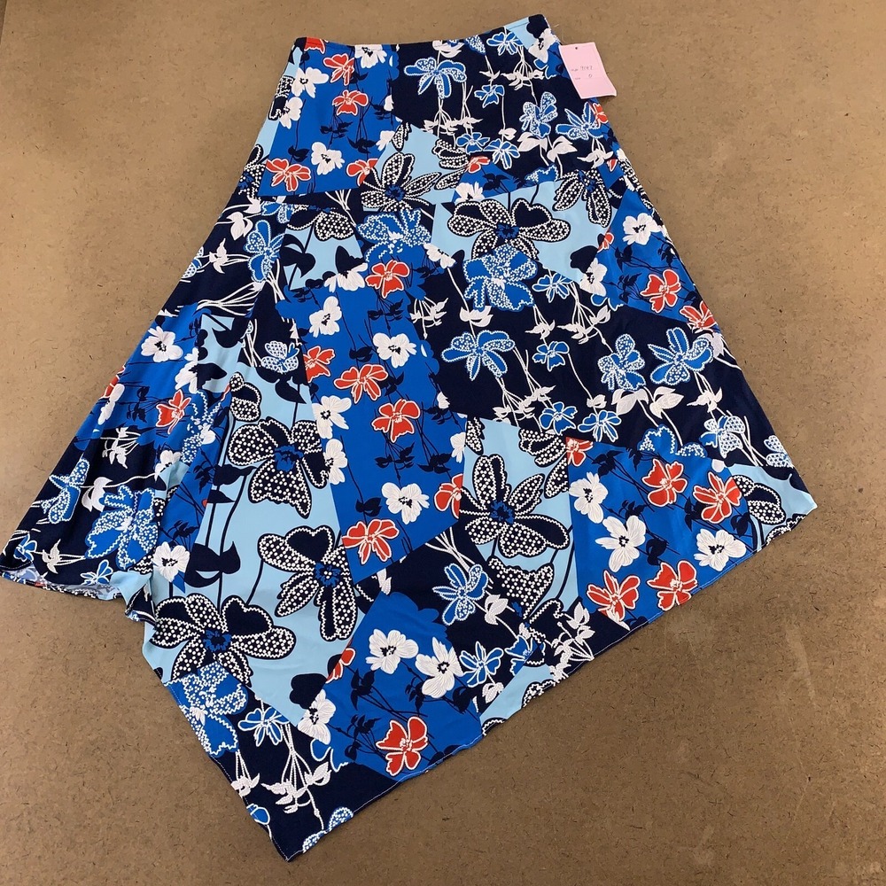Carine Women's Size 0 Colorful Blue Floral Print Asymmetrical Midi Skirt NWT
